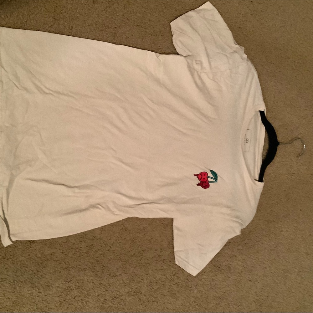 White T-Shirt with Red Cherry Embroidery